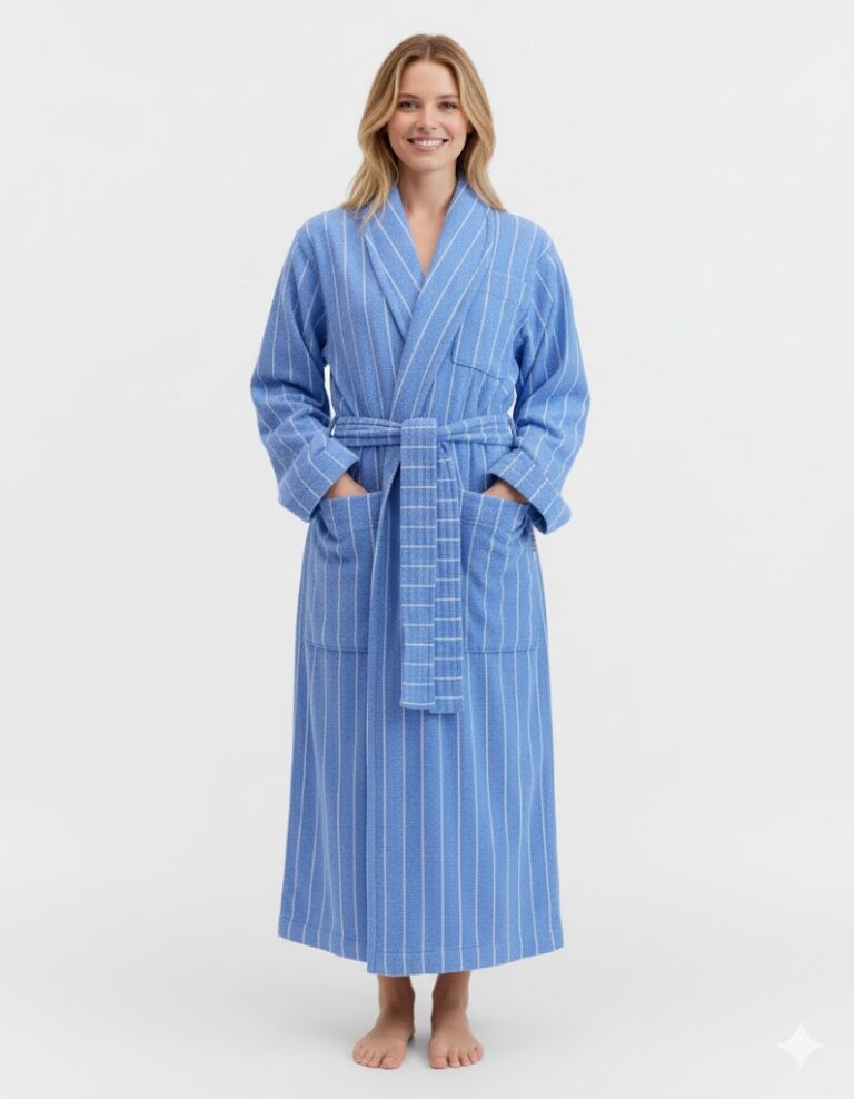 GOTS Certified Striped Terry Cotton Bathrobe
