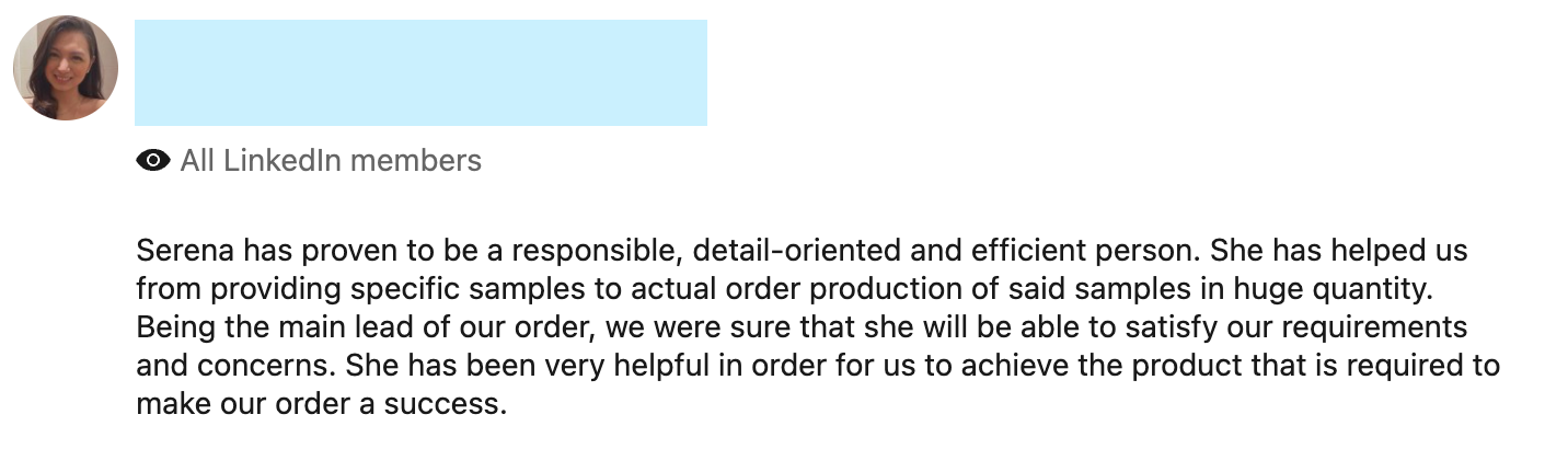 Customer feedback screenshot from LinkedIn