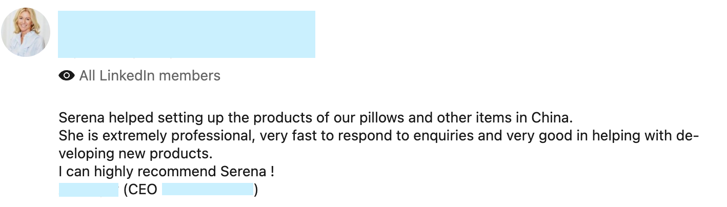 Customer feedback screenshot from LinkedIn