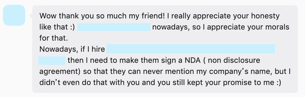 Customer feedback screenshot from WeChat